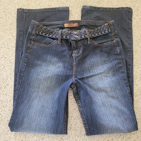 VTG Y2K l.e.i Low Rise Braided Belt Flared Leg Stretch Dark Junior Jeans✨️11 - Picture 12 of 16